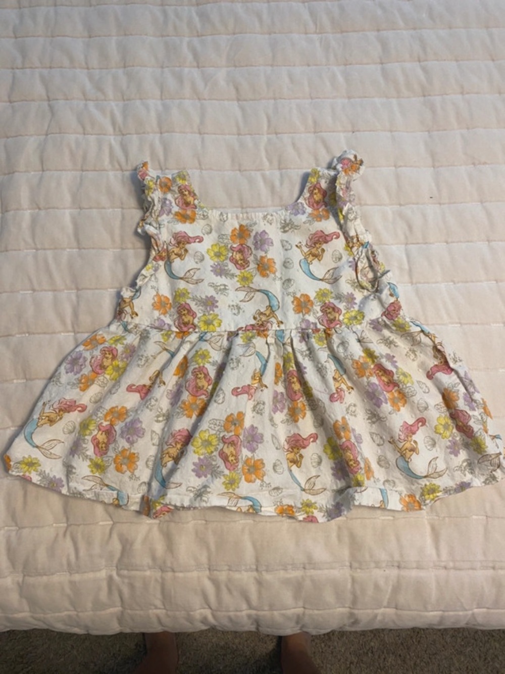 Disney White Floral Ariel Mermaid Ruffle Dress with Pastel Accents